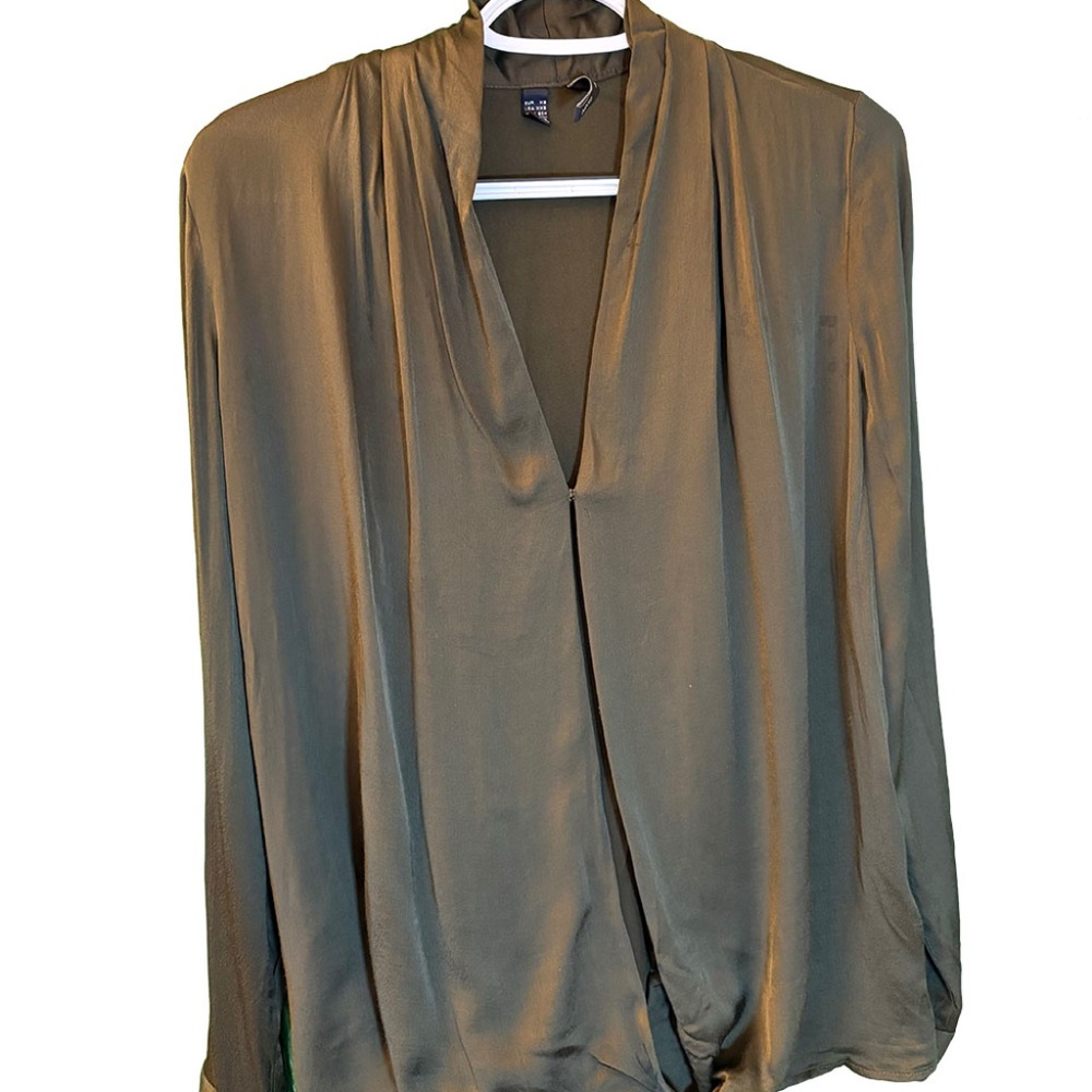 Mango Flowy Draped Blouse Khaki XS